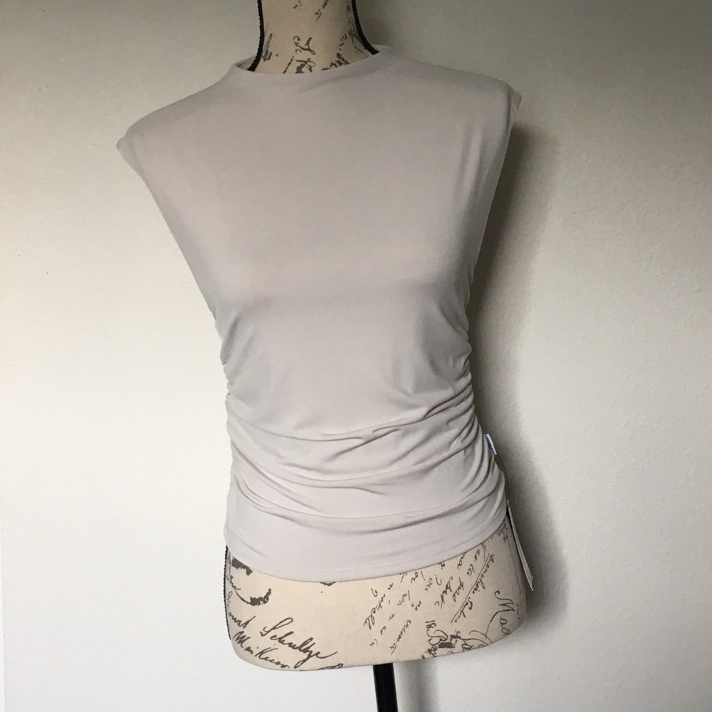 Calvin Klein Jeans Mock Neck Ruched Sleeveless Top, NWT
